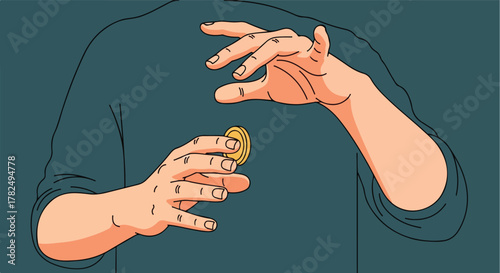 Person tossing coin