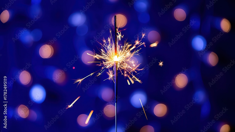 Obraz premium New year sparkler and fireworks on black background