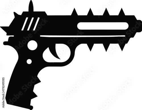 A large rivet gun silhouette illustration