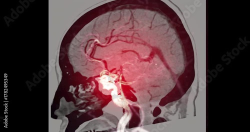 Magnetic resonance angiography of the brain shows detailed cerebral arteries. Advanced imaging technology supports precise radiology diagnosis. Useful for medical education and research.
