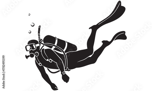  Scuba Diver Vector Silhouettes – Underwater Diving Clipart Set .