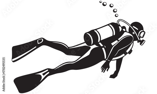  Scuba Diver Vector Silhouettes – Underwater Diving Clipart Set .