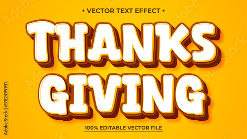 Thanksgiving Text Effect Bold Layered and Editable Vector Design on Orange Background