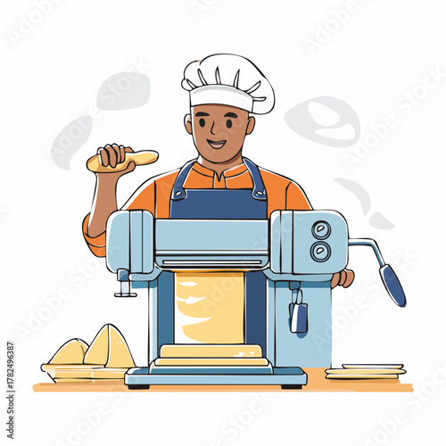Chef operating pasta maker
