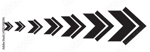 Black arrow vector icon symbolizing direction forward progress movement speed technology minimalistic chevron graphic simple shape dynamic navigation clean interface icon on transparent 