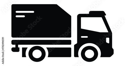 Box truck vector icon, side view cargo delivery and logistics graphic