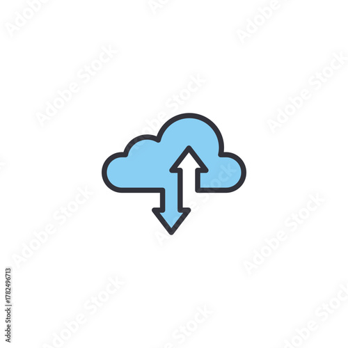 Cloud icon with code tag representing computing process happening in cloud-based environment, focusing on online server, managed application hosting, and digital transformation infrastructure service.