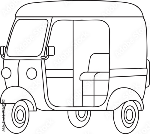 Tuk tuk vehicle line art illustration showcasing transportation and cultural design element