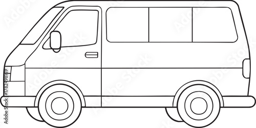 Multi purpose van outline illustration showing detailed vehicle side profile for design projects