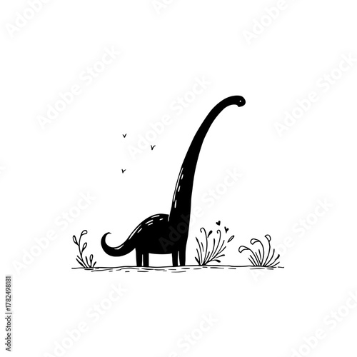 Diplodocus. Diplodocus simple black and white line art vector logo