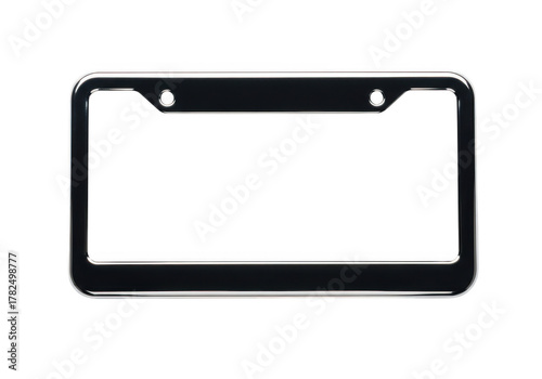 Shiny metal license plate frame isolated on transparent background
