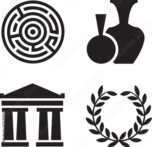 Historical Greek motifs set pottery, nature, and pattern.