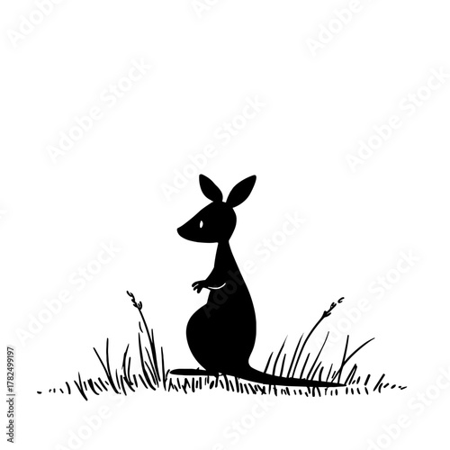 Wallaby. Wallaby simple black and white line art vector logo