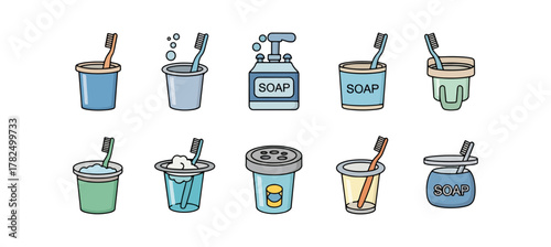 Dental hygiene icons brushing tooth oral care products