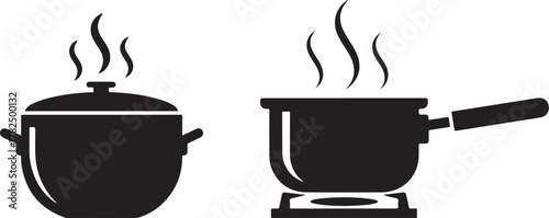 Essential Kitchen Tools: Pan, Pot, and Whisk Silhouette Vector

Black and White Illustration of Basic Culinary Equipment

Cooking Utensils Trio: Frying Pan, Stockpot, and Whisk Icon
