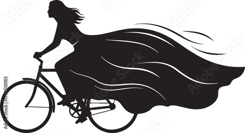 Woman Riding Bicycle with Flowing Dress Black Silhouette

Artistic and Dynamic Silhouette of Female Cyclist

Monochrome Vector of Freedom and Movement on a Bike
