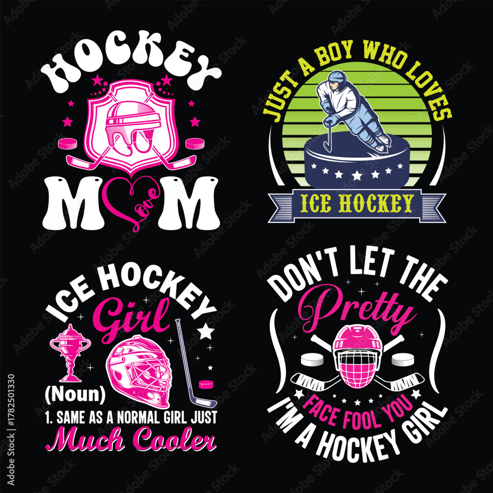 Fototapeta premium Winter game Ice Hockey Retro vintage Bundle T shirt design. 