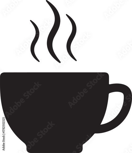 Black Coffee Mug Silhouette with Rising Steam Icon

Simple Vector for Hot Tea or Cocoa Drink Symbol

Monochrome Cup of Warm Beverage Graphic Design Element
