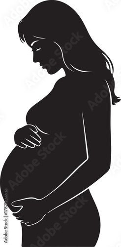 Motherhood Journey: Elegant Silhouette of a Pregnant Woman

Black and White Vector of Expectant Mother Holding Her Belly

Pregnancy and Nurturing: Side Profile Illustration of Maternity