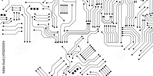 Creative white circuit wallpaper with copy space. Technology and computing concept