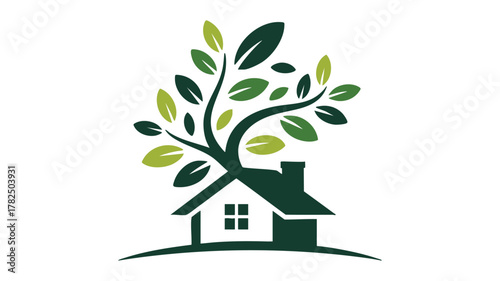 Sustainable house tree symbol logo