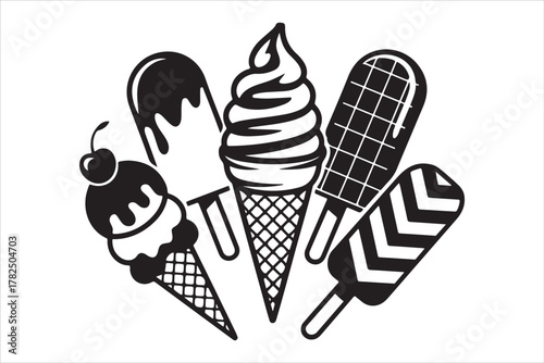 Ice Cream Dreams Silhouette Vector Illustration for Summer Dessert Concept