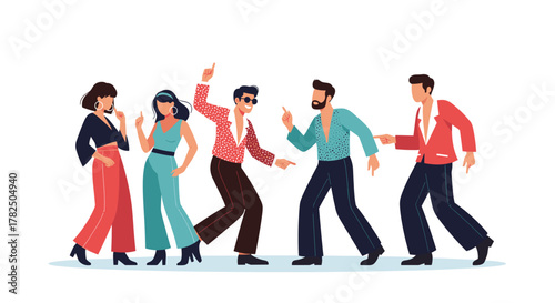 A group of friends enjoying a night out dancing at a disco club.