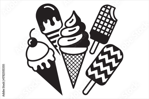 Ice Cream Dreams Silhouette Vector Illustration for Summer Dessert Concept