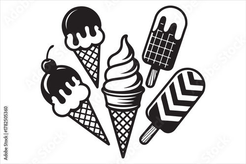 Ice Cream Dreams Silhouette Vector Illustration for Summer Dessert Concept