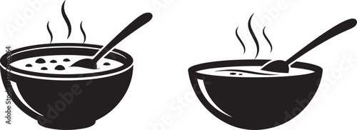 Steaming Hot Soup Bowl and Spoon Black Silhouette Icon

Monochrome Logo Design for Restaurant or Dinner Menu

Vector Symbol of Comfort Food and Warm Meal