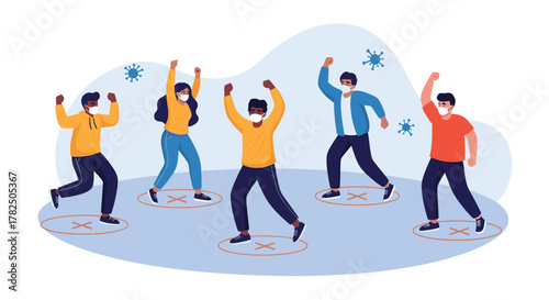 People dancing while maintaining social distance during the pandemic.