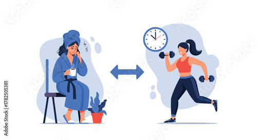 Transforming from a sedentary lifestyle to an active healthy routine for personal well-being and improved fitness.