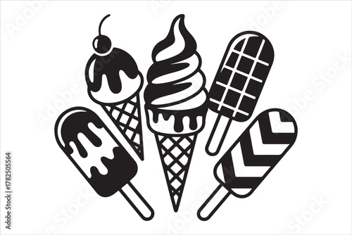 Ice Cream Dreams Silhouette Vector Illustration for Summer Dessert Concept