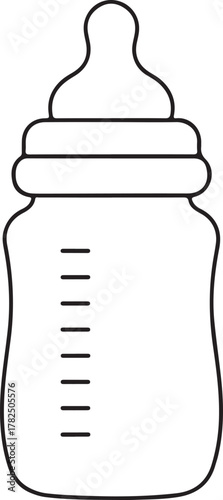 Infant Feeding Essential: Cute Cartoon Baby Bottle Illustration

Childcare Supply Icon: Baby Bottle with Nipple and Measurement Markings

Pink and Blue Accented Baby Milk Bottle Vector Graphic