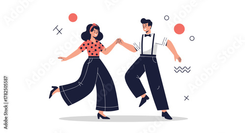 A couple is dancing a lively dance and enjoying themselves together during a celebration.