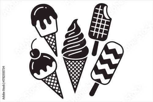 Ice Cream Dreams Silhouette Vector Illustration for Summer Dessert Concept