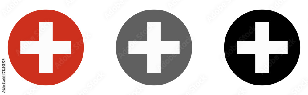 Obraz premium white cross icon on red circle background
