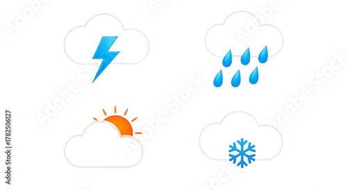 Weather Forecast Icons Set for App Design Summer Winter Storm Rain Snow UI Elements
