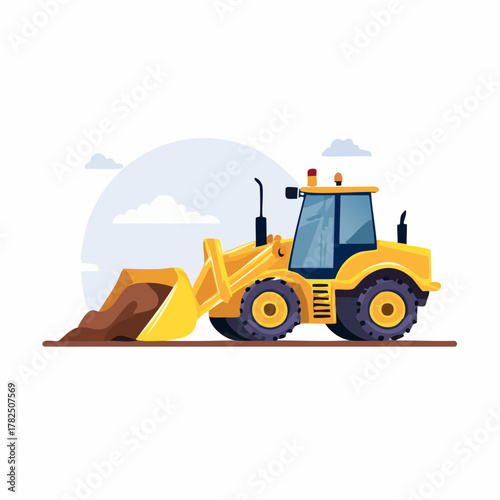 Yellow Bulldozer Pushing Soil Vector