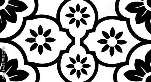 Seamless Black and White Floral Tile Pattern for Wallpaper Interior Design