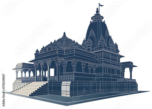 blue temple architecture on white background clip art preview