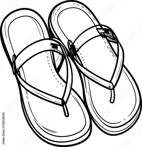 Black and white hand-drawn illustration of sandals 