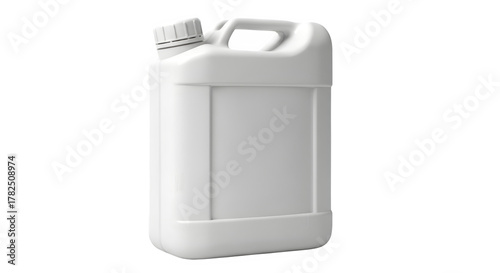 White plastic jerrycan with handle and cap for liquids isolated on transparent background