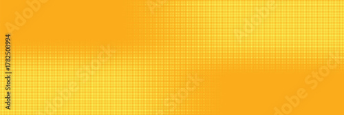 Yellow halftone pattern. Retro comic gradient background. Bright orange pixelated dotted texture overlay. Cartoon pop art faded gradient pattern. Vector backdrop for poster, banner, advertisement