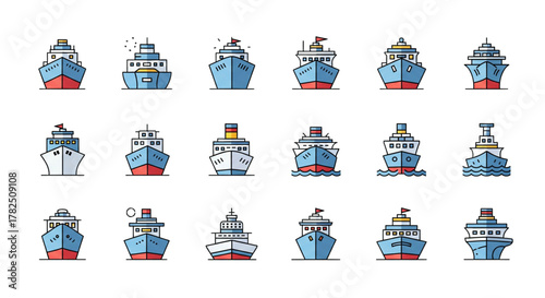 Cruise Ship Icons Set Vector Collection for Travel App Web Design Vacation Tourism Marketing
