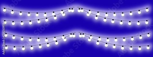 png festive light with gold garland ribbon glowing string lamp led border decoration holiday card background party design transparent vector winter celebration abstract blue background with stars, 