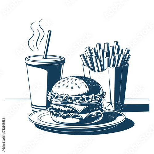 Fast food combo meal illustration