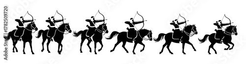 horse archers with various movements silhouette