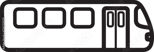 Minimalist black outline icon of a passenger train or subway car, side view illustration for urban public transportation concept. isolated on white background, Vector, illustration