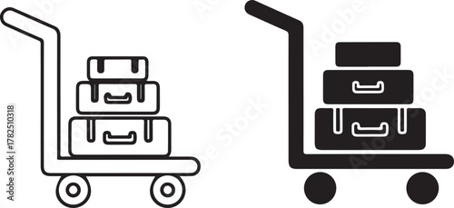 Luggage trolley with stacked suitcases icon set. travel baggage cart symbol for airport, hotel, and transportation. flat vector graphic isolated on white background, Vector, illustration